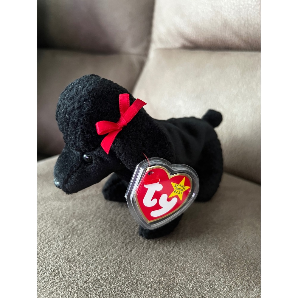 Ty Beanie Baby Gigi Black Poodle Dog Plush Red Bow Vintage 1997 4191 Collectible
